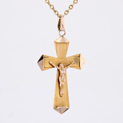 French 20th Century 18 Karat Rose Gold Christ Cross Pendant for sale at Pamono