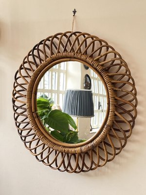 Mid-Century Italian Rattan and Bamboo Mirror in the style of