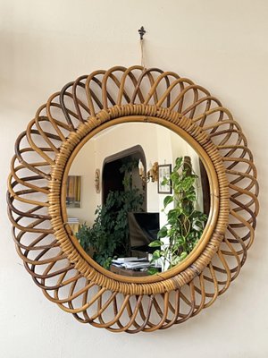 ラタン装飾鏡バンブーヴィンテージミラーAccessory Art Studios Mid-Century Italian Rattan and Bamboo Mirror in the style of