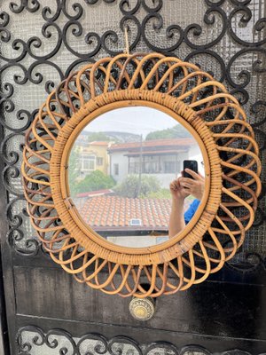 Mid-Century Italian Rattan and Bamboo Mirror in the style of
