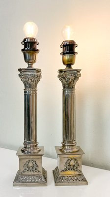 Nickel-Plated Brass Column Table Lamps in the style of Greek
