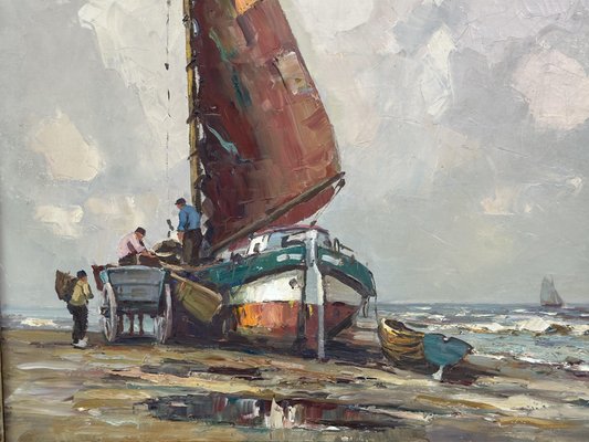 Harry Haerendel, Sailing Ship on Sand, 1890s-1910s, Oil on Canvas