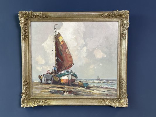 Harry Haerendel, Sailing Ship on Sand, 1890s-1910s, Oil on Canvas