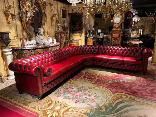 Vintage Oxblood Red Chesterfield Corner Couch for sale at Pamono