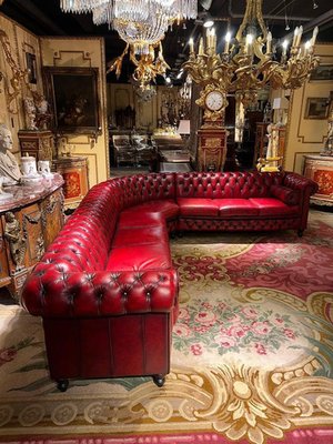 Vintage Oxblood Red Chesterfield Corner Couch
