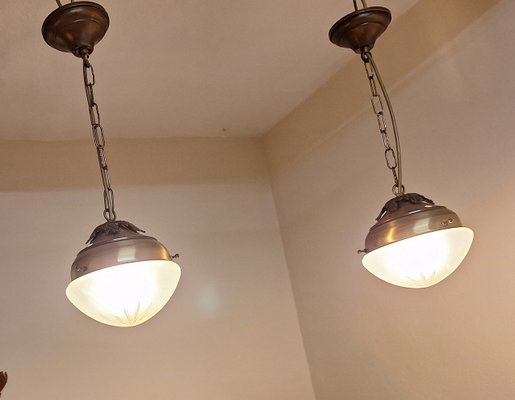 Vintage Ceiling Lamps with Frosted Glass Shade, 1970s, Set of