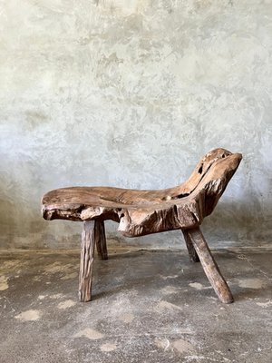 Bench or Small Inclined Resting Chair in Upcycled Organic Solid Teak for sale at Pamono