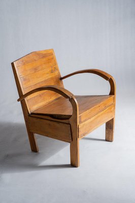 Small Asian Armchair with Upcycled Wooden Slats for sale at Pamono