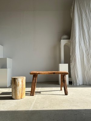 Small Organic Quadripod Bench in Upcycled Asian Teak with Openwork