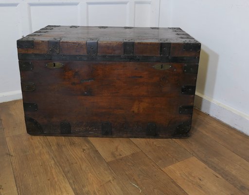 Large Lined Iron Banded Travel Trunk by H D Dean, 1890s for sale