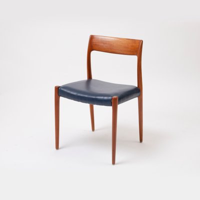 Model 77 Chair in Teak and Blue Leather by Niels Otto Moller for J.L. Mollers 1970s