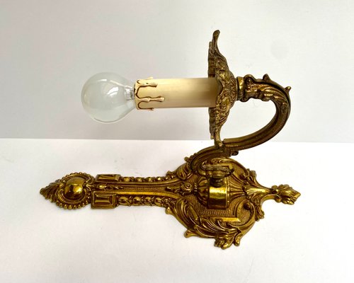 Vintage French Wall Sconces in Gilt Brass, 1930s, Set of for