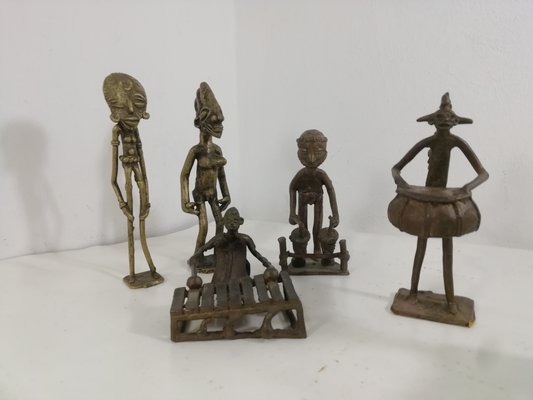 Vintage African Tribal Brass Alloy Figurines, 1970s, Set of 6 for