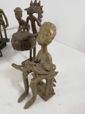 Vintage African Tribal Brass Alloy Figurines, 1970s, Set of 6 for