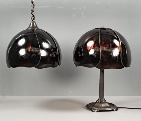Art Nouveau Table and Ceiling Lamps from Lambert Germany 1970s Set of 2 for sale at Pamono
