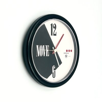 Geometric Wall Clock with Lacquered Black Frame from Veglia