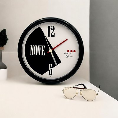 Geometric Wall Clock with Lacquered Black Frame from Veglia