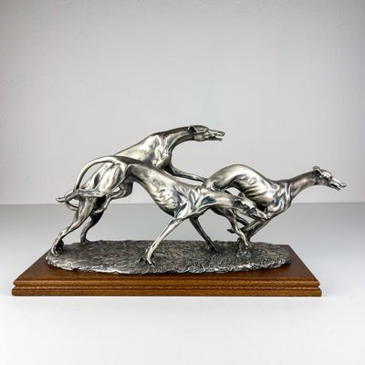 Vintage Silver Sculpture of Racing Greyhounds by Angelo Schiavon, Italy,  1950s