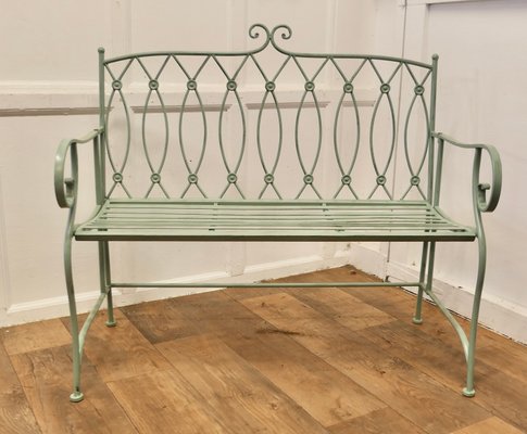 French Folding Green Metal Garden Bench 1960s for sale at Pamono