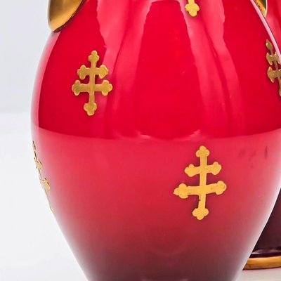 Baccarat Red Baluster Vases in Golden Decor, 1880s, Set of 2 for