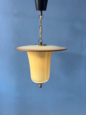 Vintage Glass and Brass Lantern Pendant Lamp, 1950s for sale at Pamono