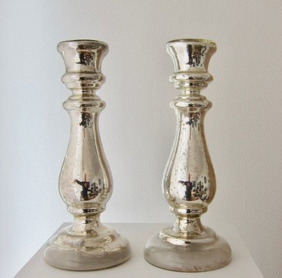 Große Kerzenständer aus Mercurisiertem Glas, 2 . Set