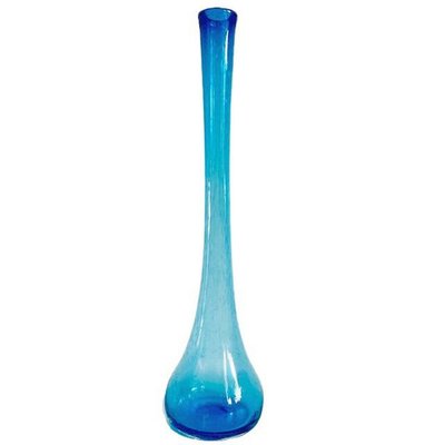Vintage Tall Hand Blown Glass Vase Blue Bubbles