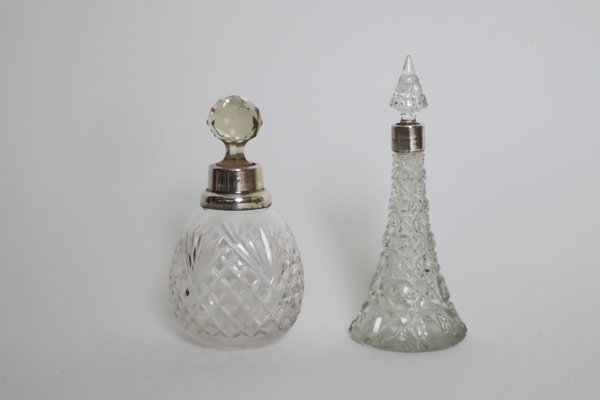 Perfume Bottles in Lead Crystal and Sterling Silver, 1890, Set of