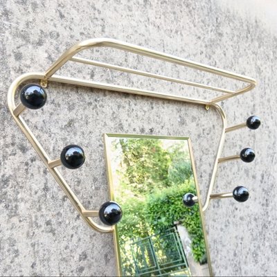 Golden Wall Coat Rack with Psychic Mirror and Umbrella Holder France 1960s for sale at Pamono