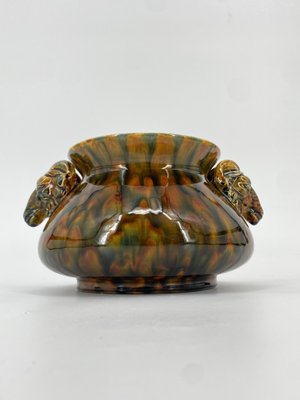 Glazed Ceramic Bowl with Bull Head Handles from Vallauris