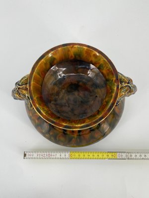 Glazed Ceramic Bowl with Bull Head Handles from Vallauris
