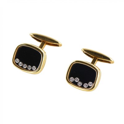18k Gold Chopard Cufflinks with Diamonds in Original Box, 2000s