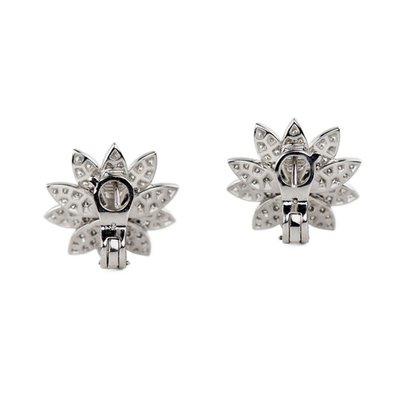 Lotus Earrings White Gold with Diamonds in the Form of Blossoming Lotus Flowers. for sale at Pamono
