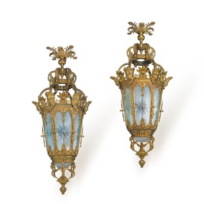 アンティーク 楕円形 ライトストーン バックル レトロ 7セット Large 20th Century French Gilt Bronze & Crystal Lanterns, 1890s