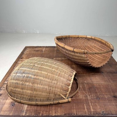Vintage Japanese Kago Zaru Drying Baskets 1950s Set of 2