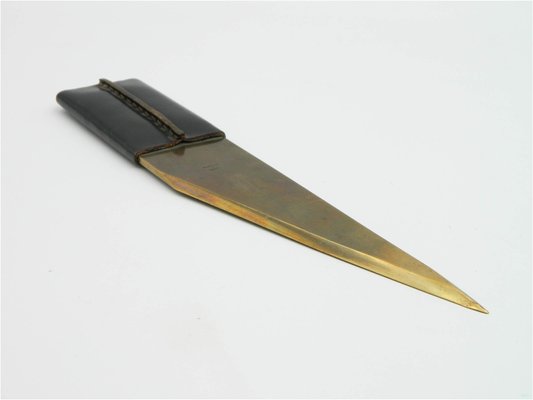 Vintage Letter Opener in Brass with Leather Handle by Carl Auböck