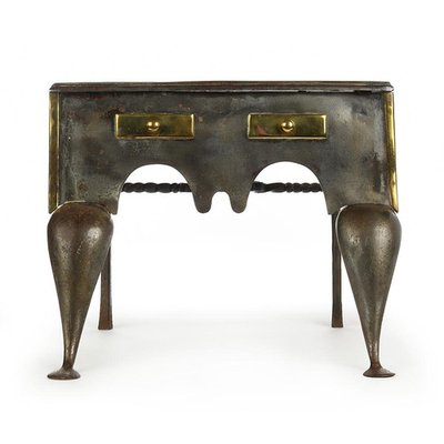 19th Century Fireplace Stool in Cast Iron and Brass