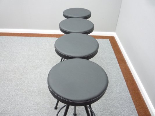 Leather Metal Bar Stools, 1960s, Set of for sale at Pamono