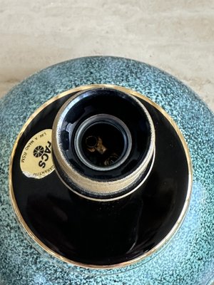 Vintage Italian Handmade Turquoise Table Lamp with Gold Borders
