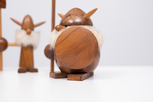 Teak Viking Figurines by Kay Bojesen, 1960s, Set of 3 for sale at