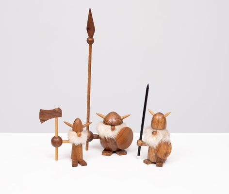 Teak Viking Figurines by Kay Bojesen, 1960s, Set of 3 for sale at