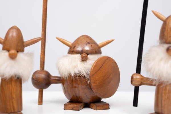 Teak Viking Figurines by Kay Bojesen, 1960s, Set of 3 for sale at
