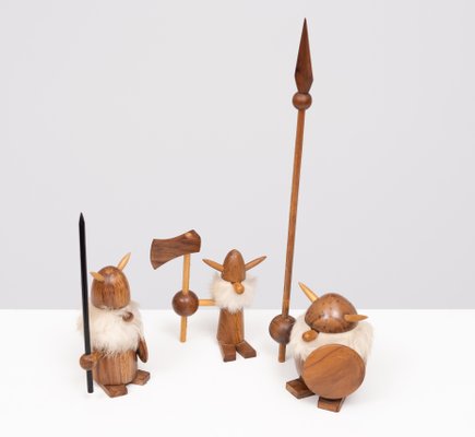 Teak Viking Figurines by Kay Bojesen, 1960s, Set of 3 for sale at