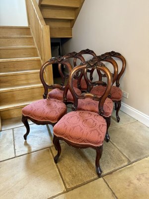 Antique Victorian Carved Mahogany Dining Chairs, 1860, Set of