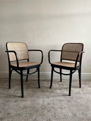 Set of Model 911 Chairs with Black Bentwood Frame and Cane Seats