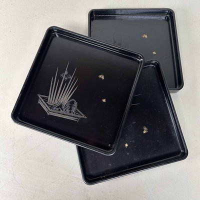 (Dainenbon) Tray Large Lacquered Black 9pcs Tray Lacquer /Black 数奇物九客 黒漆塗角盆 – Co. Tea Nara 工芸品