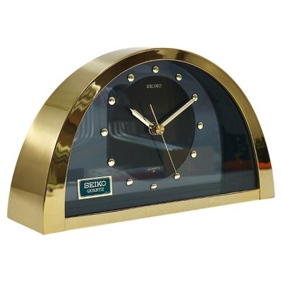 Vintage Seiko Quartz Carriage Brass Mantle Clock Gold QZ102G