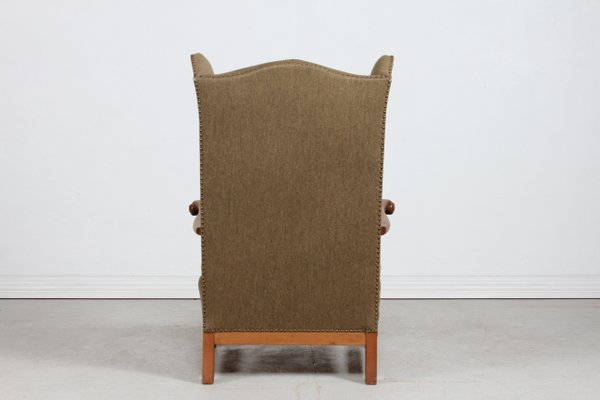 High Back King Chair in Oak with Greenish Wool by Axel Einar