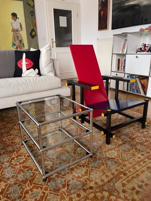 Poltrona vintage rossa e blu di Gerrit Rietveld per Cassina in