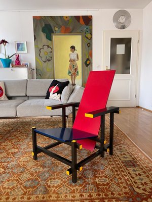 Vintage Armchair in Red and Blue by Gerrit Rietveld for Cassina for sale at Pamono